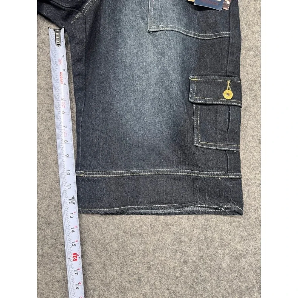 Dereon Mens Dark Wash Denim Cargo Shorts Contrast Stitch Streetwear Size 7/8 NWT